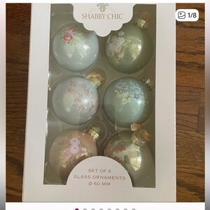 New Shabby Chic Rachel ASHWELL Christmas Pastel Glass Ornaments Set of 6